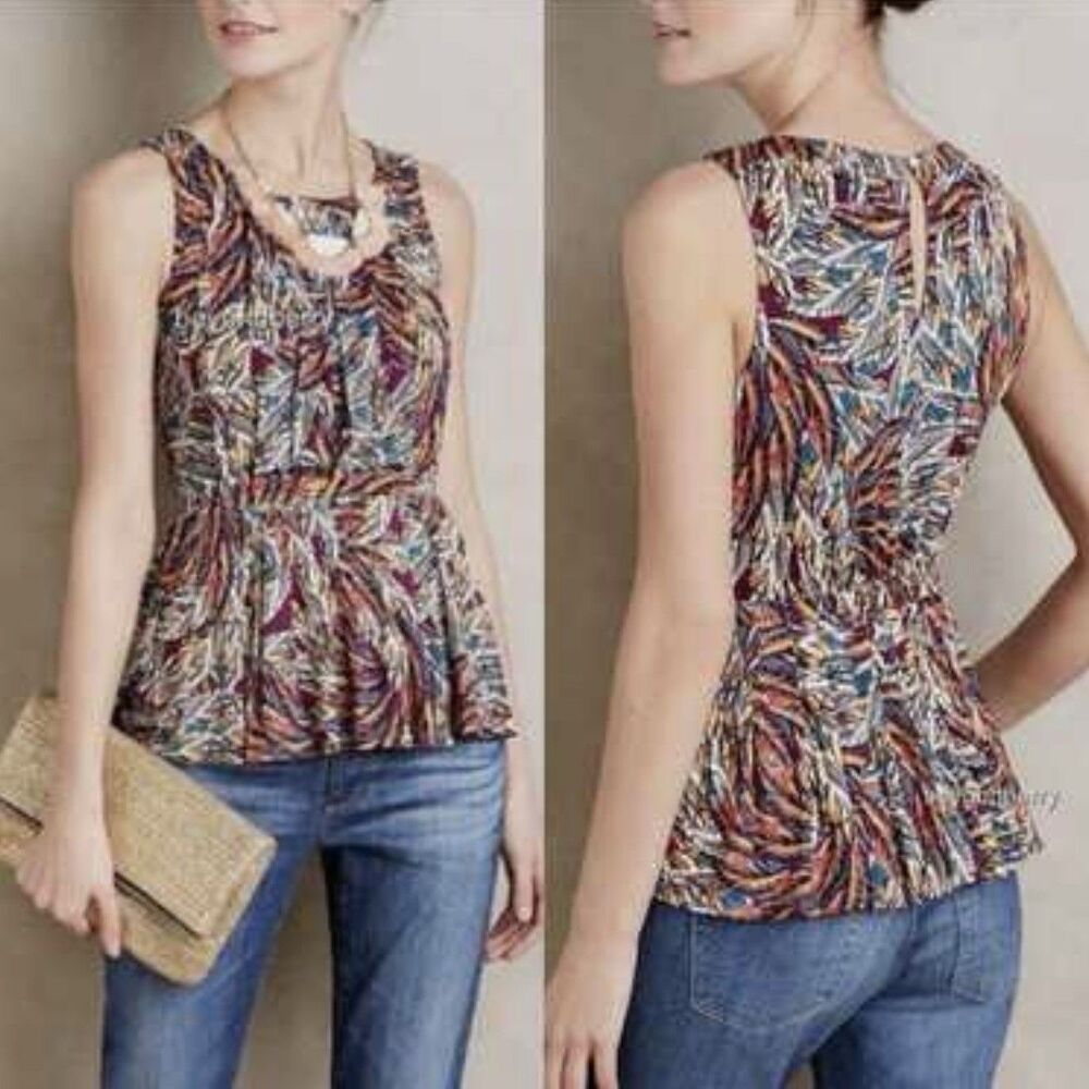 Anthropologie Corbara Feather Blouse By Deletta Size S